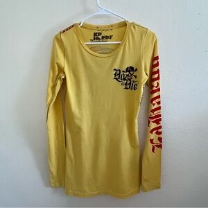 Vintage Y2K Ed Hardy By Christian Audigier Long Sleeve Yellow T Shirt Size Small